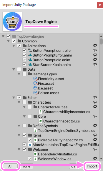 Import Unity Package で Import ボタンを押します。