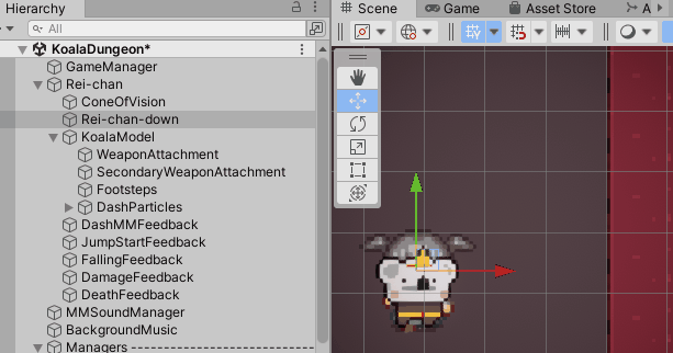 Unity Hierarchy ウィンドウで KoalaModelの下位のゲームオブジェクト群を複数選択しドラッグ＆ドロップで差し替え先に移動させます。