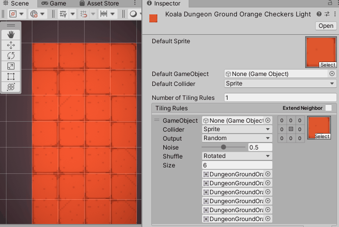 Unity Rule Tile (Single, Random) でタイルを配置した後で Shuffle の選択肢を変えるとタイルの表示も切り替わります。