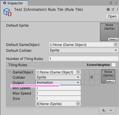 Unity RuleTile のルール枠の Output を Animation に設定します。