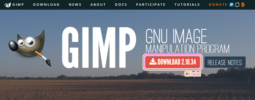 GIMP 公式サイトの DOWNLOAD 2.10.34 ボタンを押します.