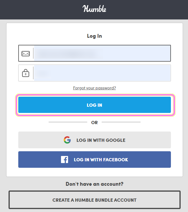 Humble アカウントを持っている方はログインします.