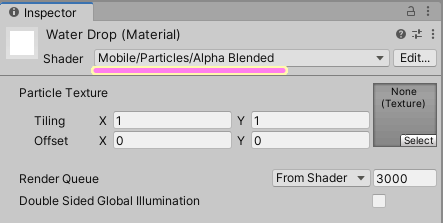 Unity Material の Mobile Particles Alpha Blended シェーダーの初期設定