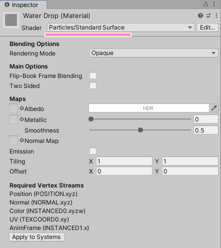 Unity Material の Particles Standard Surface シェーダーの初期設定