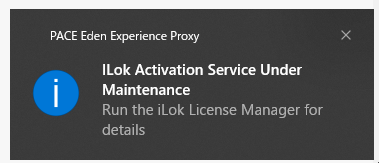 iLok PACE Eden Exprience Proxy メンテナンスの際は１時間程度おきに通知されるダイアログ