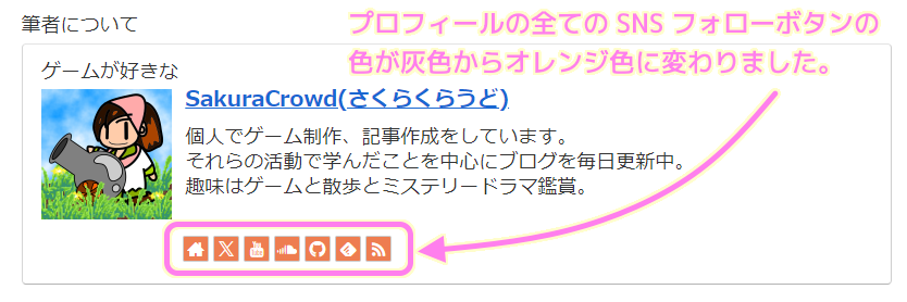 WordPress プロフィールの全ての SNS フォローボタンの色が変わりました.