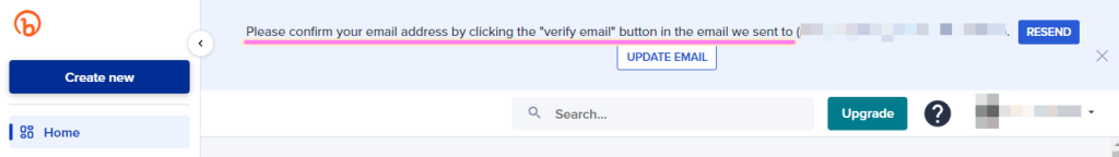 bitly メールアドレスで登録するとメール認証のメッセージが表示されます