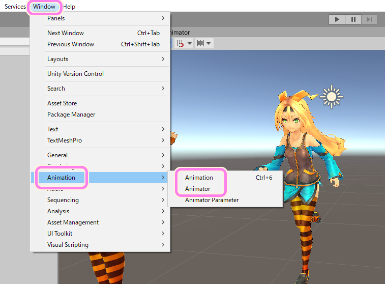 Unity メニュー Window＞Animation から Animation Animator ウィンドウを表示できます.