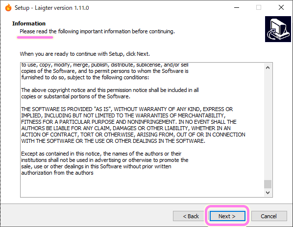Laigter インストーラ画面4