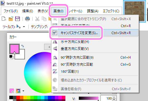 PaintDotNet で画像の中央部分だけを切り抜く例