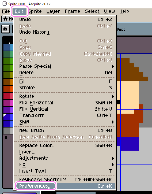 Aseprite Preferences を開きます