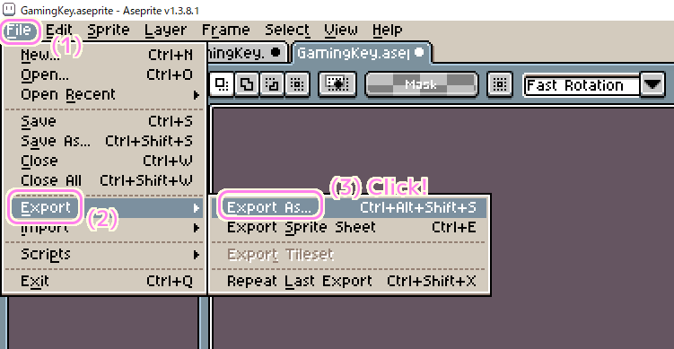 Aseprite アニメーションの GIF 形式のエクスポート