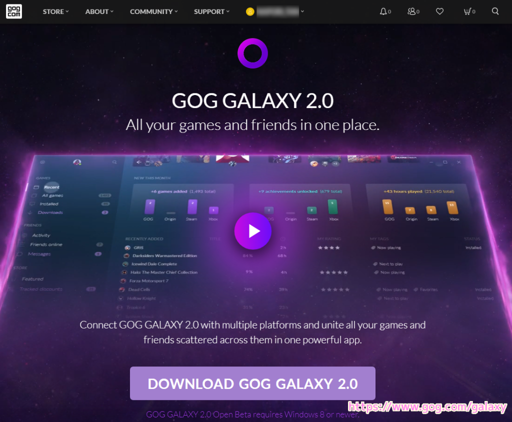 GOG GALAXY アプリのダウンロードサイト１ 20240908