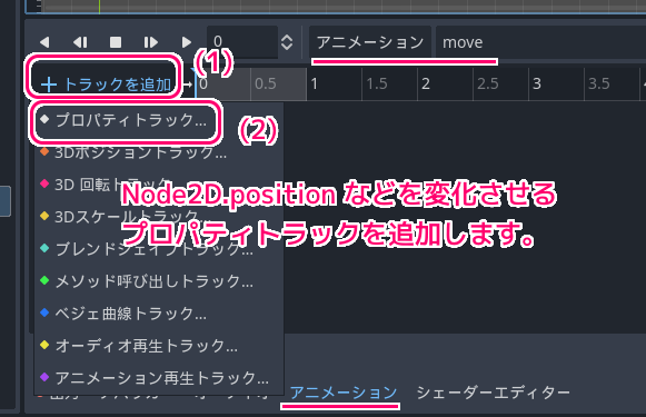 Godot4 動く地形のAnimationPlayerにposition用のプロパティトラックを追加１.