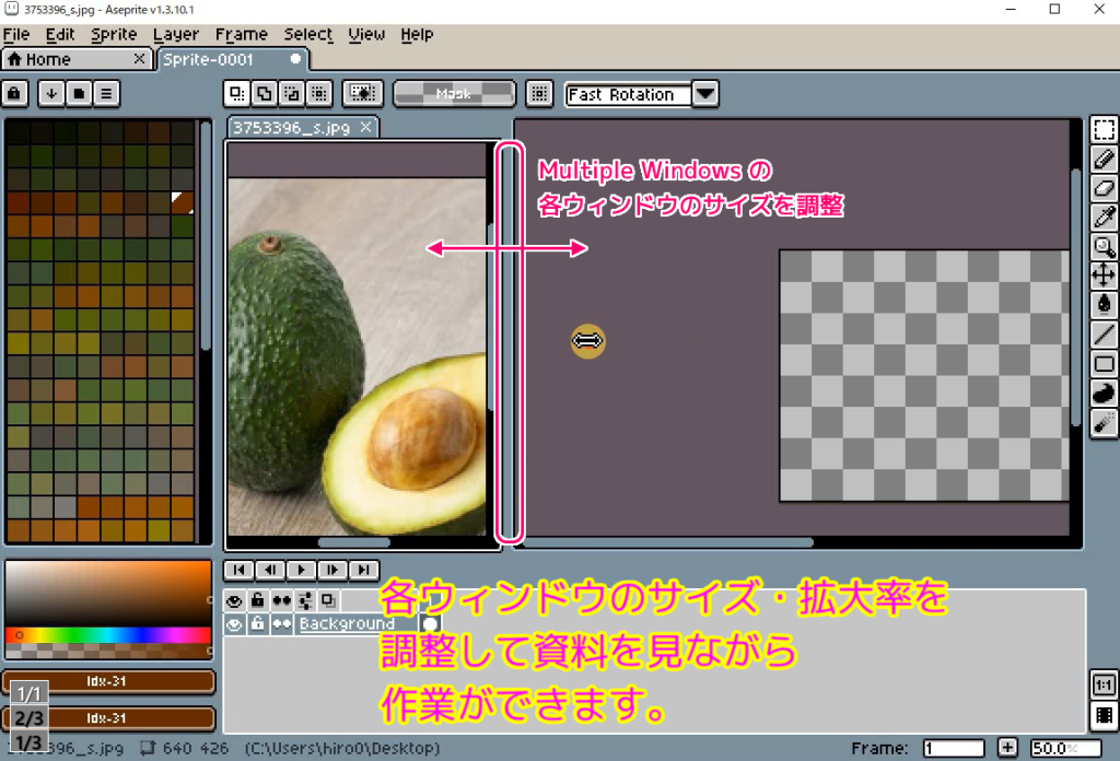 Aseprite MultipleWindows で資料画像を見ながらドット絵を描画５