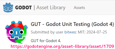 Godot4 ユニットテスト用アセットGUTのGodotAssetLibraryのページの一部20241124