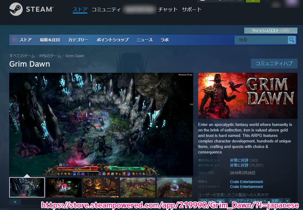 Steam GrimDawn のページの一部 20241130