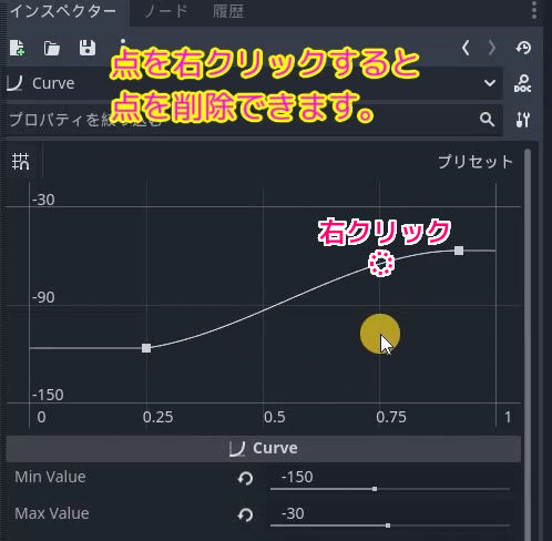 Godot4 Curveリソースのマウスによる編集例SS3