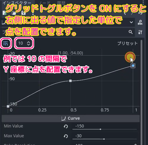 Godot4 Curveリソースのマウスによる編集例SS5