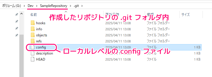 Git init で作成したリポジトリのローカルのconfig