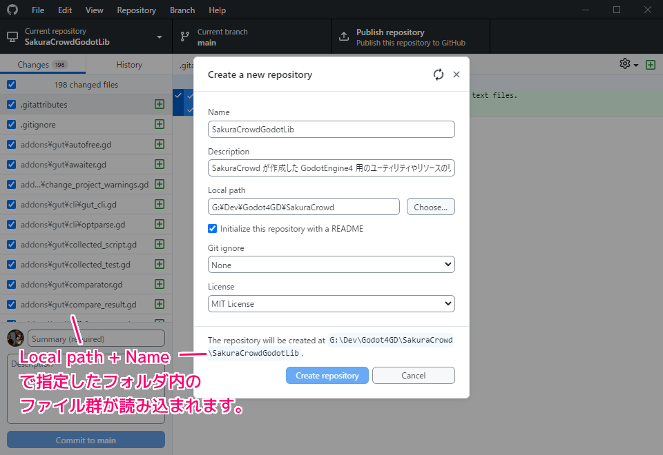 GitHubDesktop プロジェクトフォルダにリポジトリを新規作成した結果３