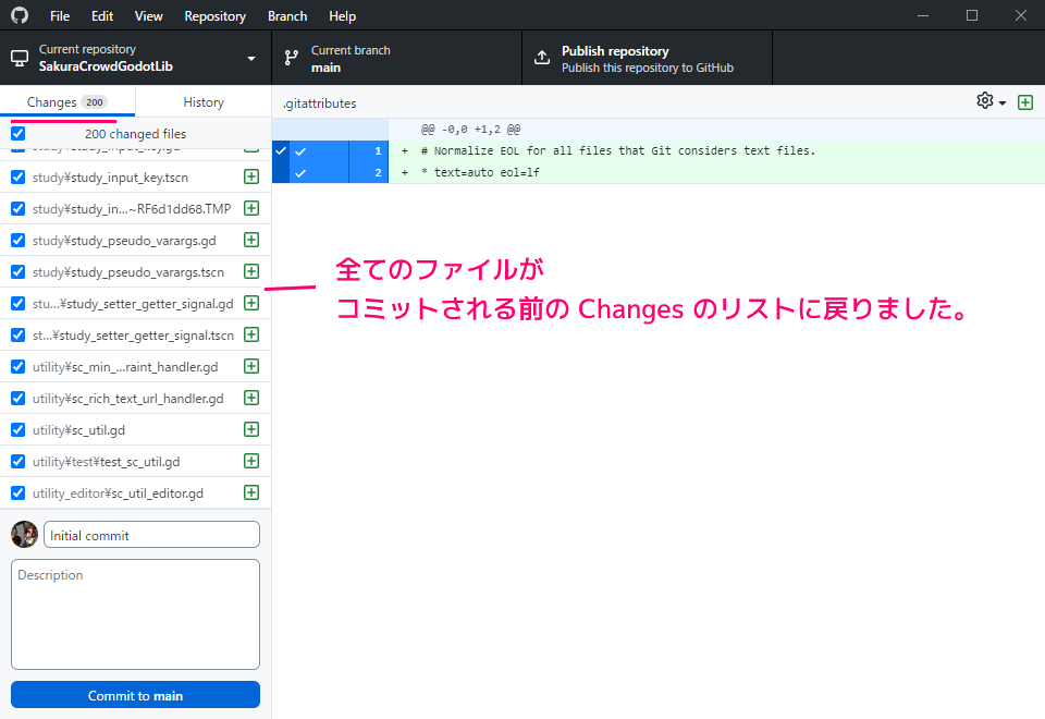 GitHubDesktop プロジェクトフォルダにリポジトリを新規作成した結果６