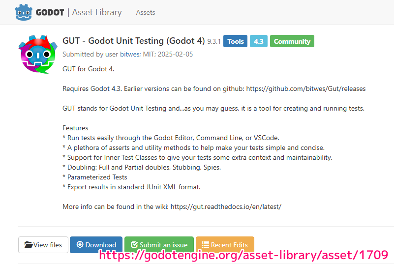 GodotAssetLibrary GUT(4.x) のページ