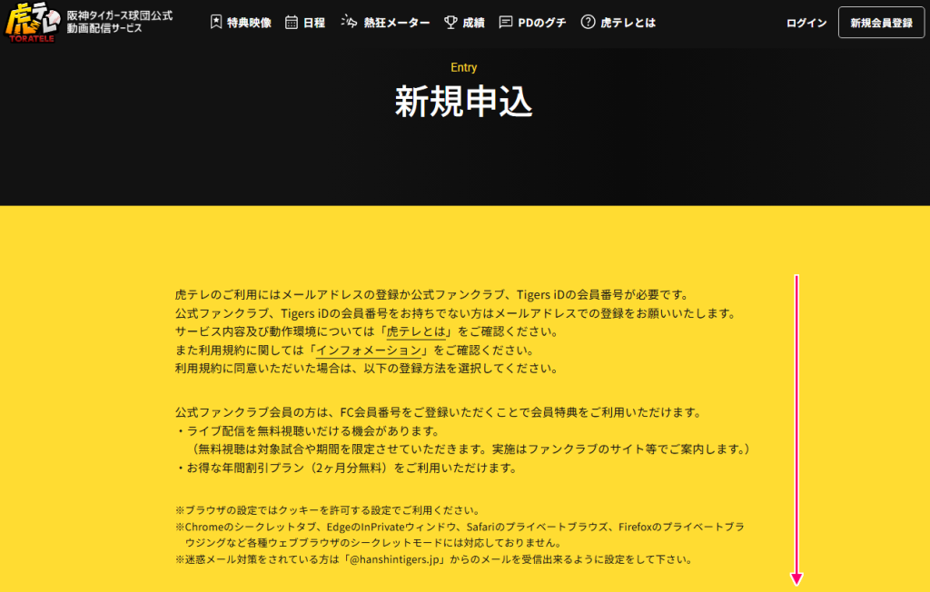 虎テレ メールアドレスからの新規会員登録３