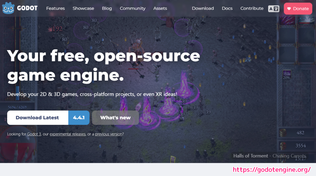 GodotEngine4.4.1 公式サイトのトップページの一部
