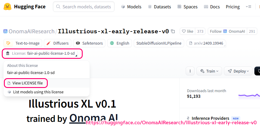 OnomaAI (NoobAI)Fair-AI-Public-License-1.0-SDへのリンク