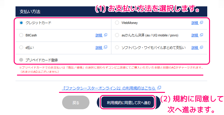 PSO2NGS ACチャージ(Windows PC 版)の手順6