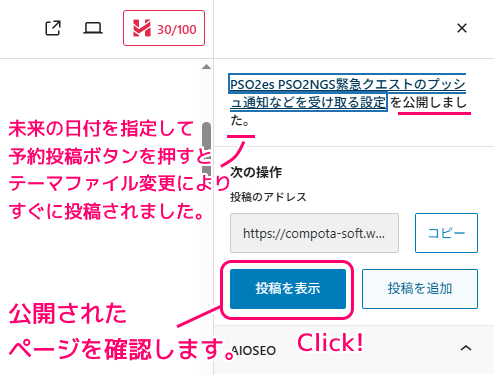 WordPress 投稿の編集ページから未来の日付で即時公開７