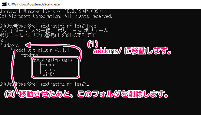 PowerShell パスの連結とフォルダの移動と削除のスクリプト例1