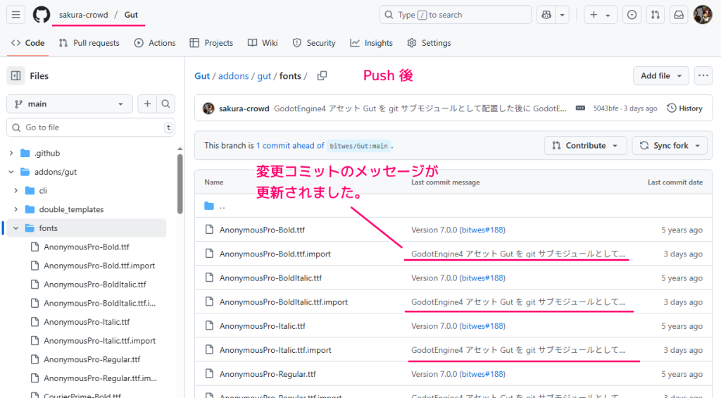 サブモジュールの変更コミットをフォークしたリポジトリにリモートURLを変更してPush12