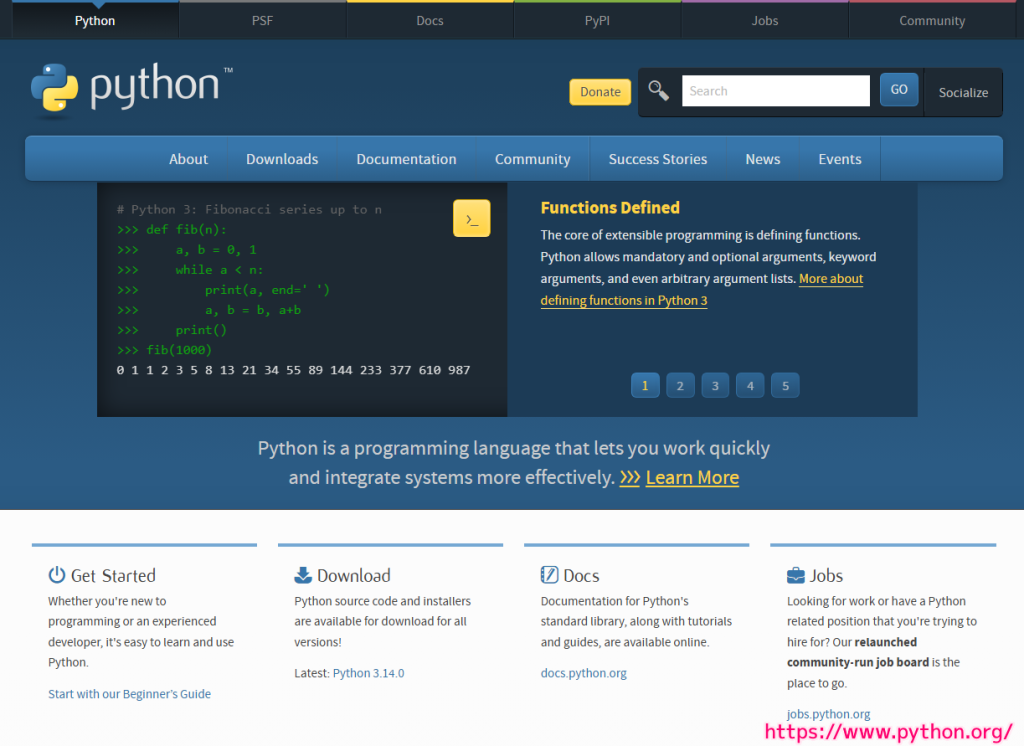 Python 公式サイトの一部 20251118